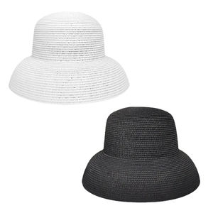Chapeaux de paille cloche à larges bords noir et blanc pour la protection solaire de plage
