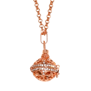 Collier avec pendentif boule évidée en or rose serti de cristaux de style chinois