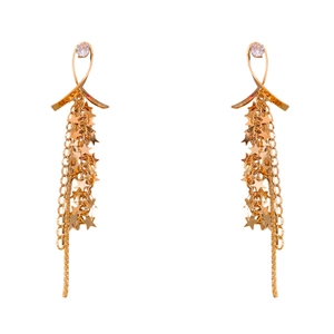 Elegant gold tassel earrings featuring star pendants and sparkling cubic zirconia crystals