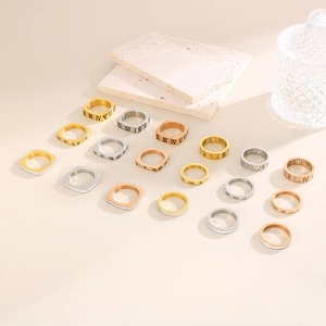 Bague en acier inoxydable avec chiffres romains et cristaux, coloris or, argent et rose