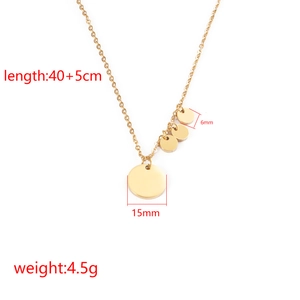 Gold stainless steel necklace with round pendants featuring sizes and 40+5cm chain length