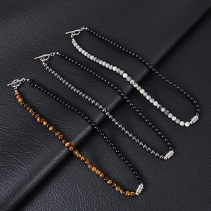 Colliers pour hommes en œil de tigre et obsidienne 6mm avec boucle OT en acier