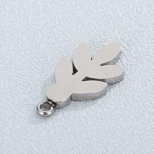 Polished silver leaf pendant with small ring loop for DIY stainless steel jewelry making