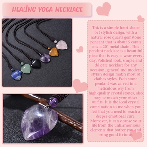Detailed collection of heart-shaped natural crystal necklaces in various healing gemstones