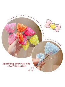 Detailed view of sequin bow hair clips with metal alligator clips in multiple colors
