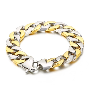 Men's two-tone gold and silver Cuban link bracelet in polished stainless steel
