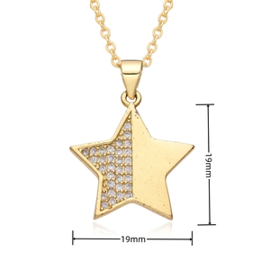 Detailed view of gold star pendant necklace with cubic zirconia, 19mm size specification