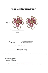 Detaillierte Größenangaben für übergroße Strass-Blumenohrringe aus einer Metalllegierung