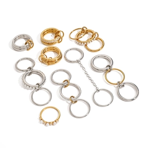 Ensemble de bagues empilables en acier inoxydable avec perles et zircons en or et argent