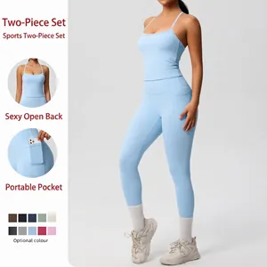 Tenue de Yoga Professionnelle pour Femmes Leggings Taille Haute avec Poches Latérales et Débardeur Haut et Bas Vêtements de Sport
