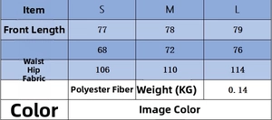 Size guide for women's pleated shirt and pants set showing detailed measurements in cm