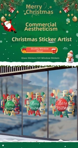 UV printed Merry Christmas window stickers with festive red and green hanging ornaments
