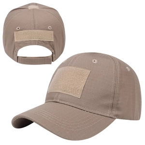 Brown ripstop tactical baseball cap with adjustable Velcro straps and patch area