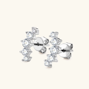 Elegant 925 sterling silver curved smile moissanite crawler earrings with white stones