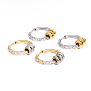 Modern minimalist 18K gold-plated stainless steel hoop earrings with white crystals