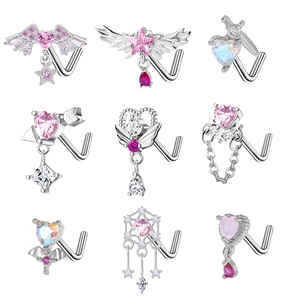 Piercing Naso In Acciaio Inossidabile A Forma Di L Cuore Zircone Ala Stella Gioielli Gotico Estetica Moda