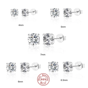 925 Sterling Silver Moissanite Stud Earrings Round Brilliant Cut Four-Prong Platinum Plated Elegant Women Jewelry
