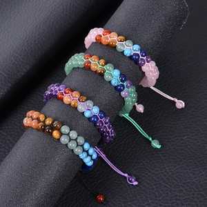 Braccialetti regolabili a doppio strato in quarzo rosa 6mm in quattro vari colori