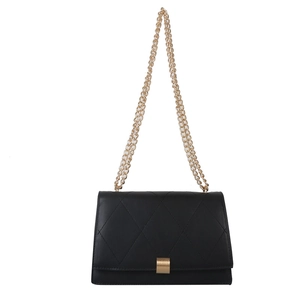 Chic black quilted crossbody bag with gold chain strap and elegant metal buckle