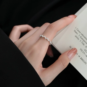 Minimalist s925 sterling silver beaded open ring for women with high-shine silver finish