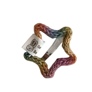 Rainbow knit star hair clip with silver metal snap and cute rabbit woven tag