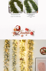 Détail de guirlande Noël PE enneigée 1,8m avec pommes de pin et lumières LED déco