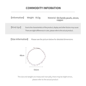 Size information for 48cm pearl necklace with zircon details and 19.3g weight data