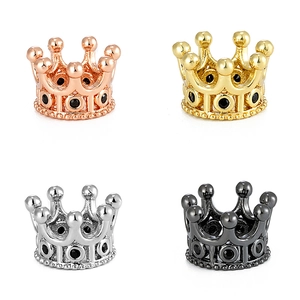 Micro-paved crown beads in rose gold, gold, silver, and black for DIY jewelry making