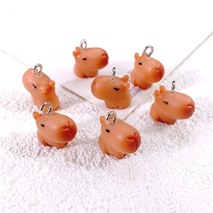 Cute capybara resin pendants with silver metal rings for DIY jewelry and keychains