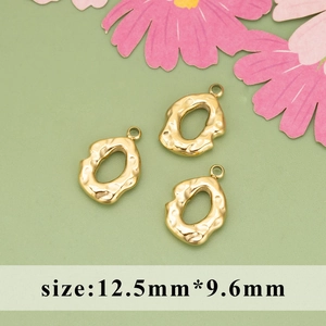 Three gold irregular oval hammered stainless steel pendants measuring 12.5mm by 9.6mm