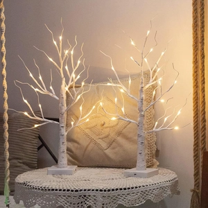 LED Birch Tree Lamp Artificial Warm Light Tabletop Decorative Light Christmas Halloween Thanksgiving USB Battery Powered