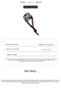 Detail view of acetate rose hair claw clip with dimensions 12x3.5x3cm and 18.5g weight