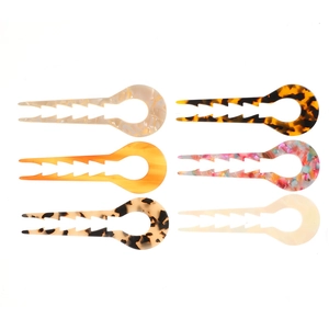 Set of 6 French style acetate U-shaped hair pins with vintage marble tortoise patterns