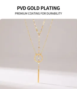 Detail der PVD vergoldeten Doppelschichtkette mit Kreis- und Stabanängern