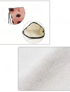 Detail of smooth alloy anti-slip zipper and fine linen floral makeup bag fabric texture