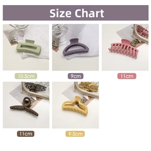 Size guide for matte hair claws including 11cm cross and 10.5cm square design measurements