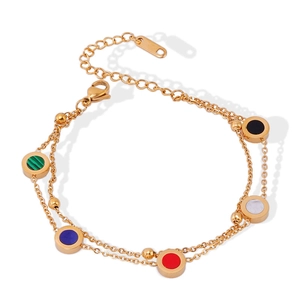 Double Layer Bracelet Stainless Steel Colorful Round Geometric Pendant Adjustable Fashion Jewelry For Women