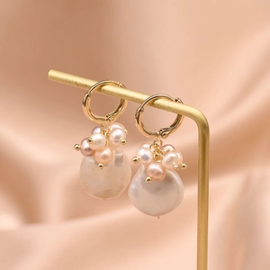 Artificial Baroque Pearl Earrings With 925 Sterling Silver Earring Post Natural Artificial Pearl 18K Gold Plated Vintage For Women