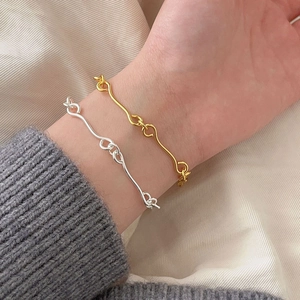 925 Sterling Silver Bracelet Wavy Interlocking Chain Minimalist Irregular Geometric Design Adjustable Jewelry For Women