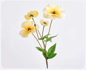 Detailed view of artificial Persian Buttercup featuring creamy yellow petals and green buds
