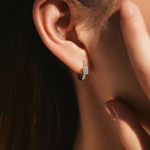 S925 Sterling Silver Moissanite Hoop Earrings with double row of sparkling stones