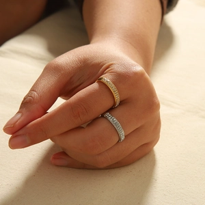 Stainless Steel Ring 18K Gold Plated With Zircon Pavé Setting Fashion Geometric Jewelry For Women