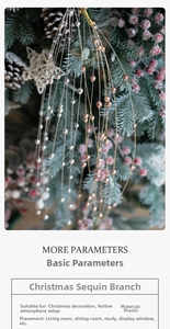 Macro detail of silver and rose gold metallic bead chain branches for Christmas tree decor