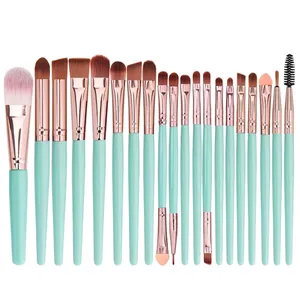 20pcs professional makeup brush set in mint green and rose gold with synthetic bristles