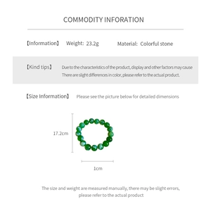 Detailed view of green agate beads bracelet with 10mm diameter and dimension labels