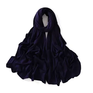 Detailed texture of dark purple jersey modal cotton scarf with soft natural draping folds