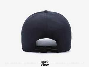 Rear view of quick-dry baseball cap featuring adjustable buckle strap and breathable texture