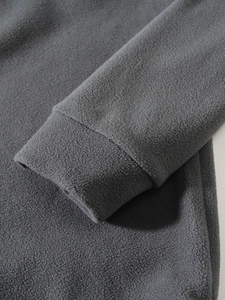 Macro detail of the dark gray fleece cuff showing the thick, soft texture and stitching