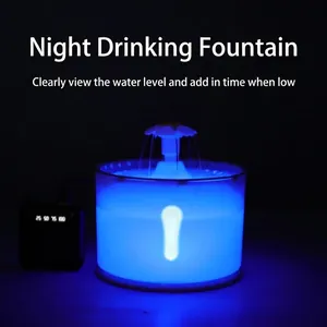 Smart pet water fountain with circular filtration system and blue LED water level window