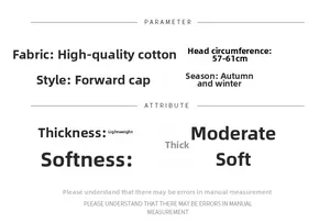 Detailed size specifications for cotton flat cap featuring 57-61cm head circumference